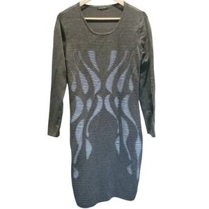 Leo & Ugo Gray Slashed Knit Bodycon Long‎ Sleeve Sweater Dress